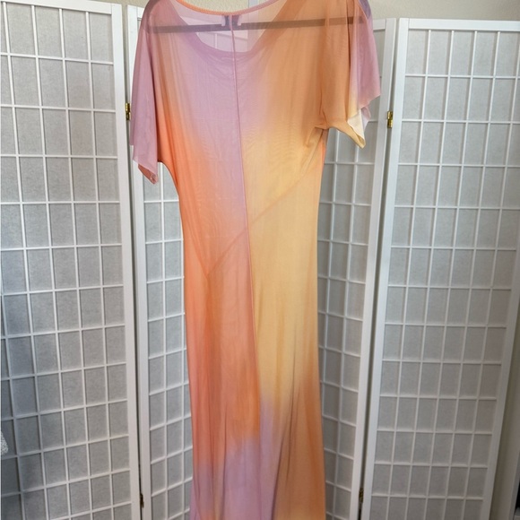 Suboo Sunset Ombré Mesh Maxi Dress Sheer Ruched – Size XL (Flaw) - Picture 3 of 5